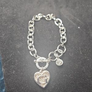 Guess Silver Heart Charm Bracelet 8in